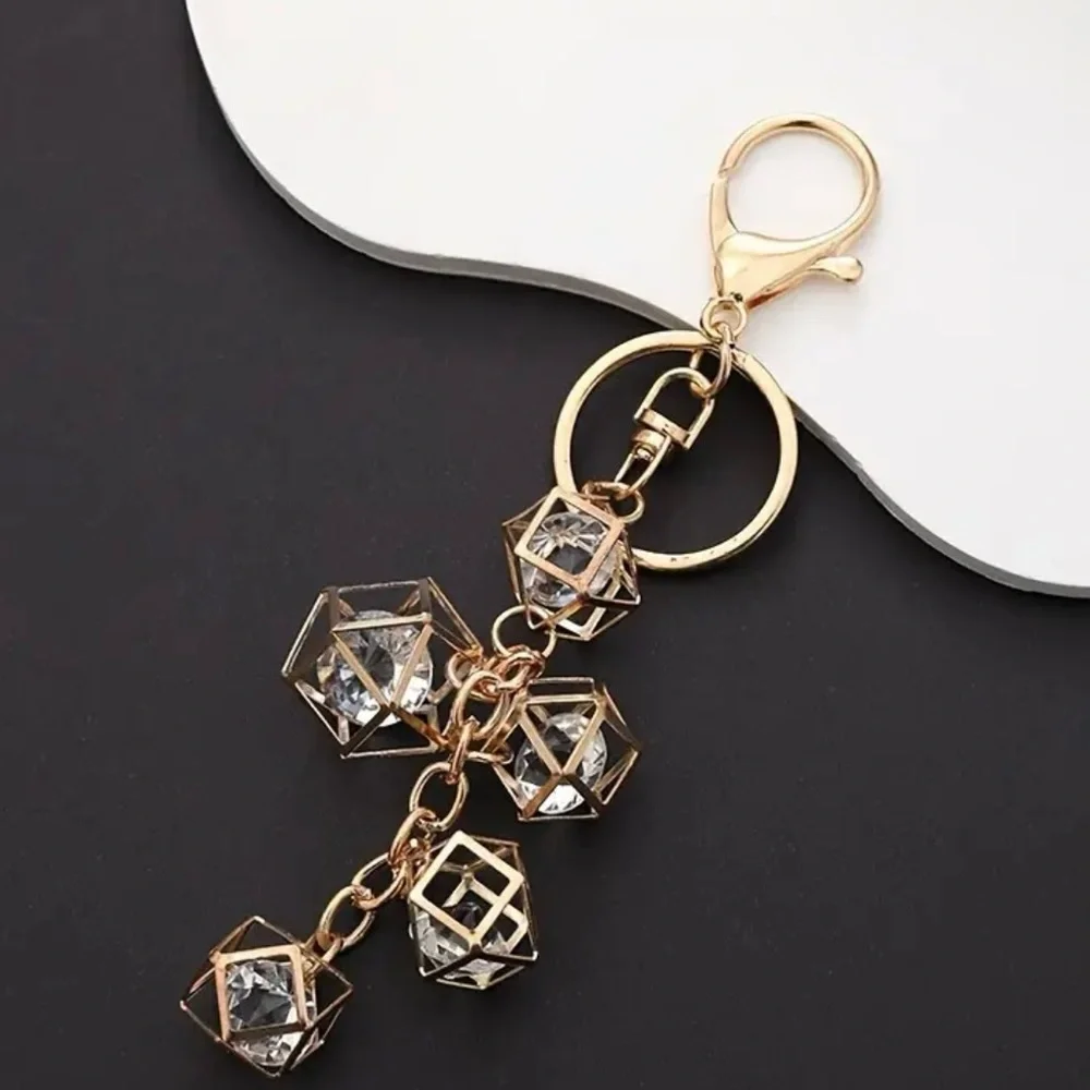 New Rhinestone Gold Cage Keychain/Bag Charm - Picture 4 of 9